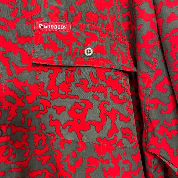 GB God Body Shirt Mens 2XL Red Grey Button Up Camp Collar Camo Y2k Streetwear - Picture 3 of 10
